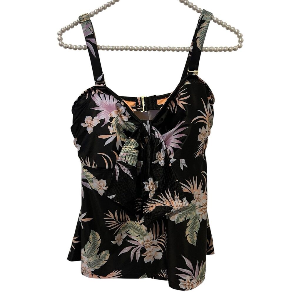 Ibiza Tankini Top 2X Floral Built in Bra Coastal Cruise Vacation Tropical Swim